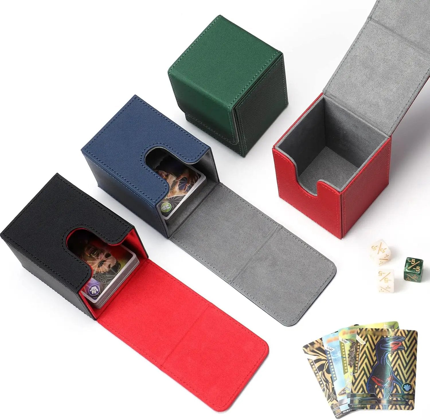 Yookeer 4 Pieces Leather Deck Card Boxes Cards Deck Game Box for Collectible Playing Card Box Compatible with MTG Commander(Black and Red, Green, Blue, Red,Vertical) by GreenHaven Gardens