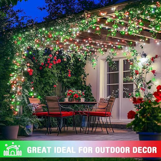 JMEXSUSS Connectable Red White and Green Christmas Lights, 8 Modes 100 LED Twinkle String Lights Indoor, Clear Wire Plug-in String Lights Outdoor Waterproof by GreenHaven Gardens