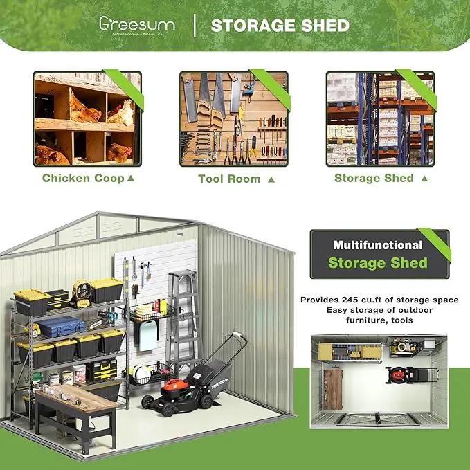 Greesum Outdoor Storage Shed 6 x 8 ft. Utility Tool Shed Metal Storage Garden Shed with Door & Lock for Patio Storage, Brown by GreenHaven Gardens