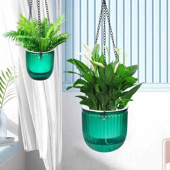 4Pcs Self Watering Hanging Planters, 6.5'' 4.5'' Hanging Flower Pots, Plastic Hanging Plant Basket with Drainage Holes, Visible Hanging Planters for Indoor Plants Garden Home(Emerald) by GreenHaven Gardens