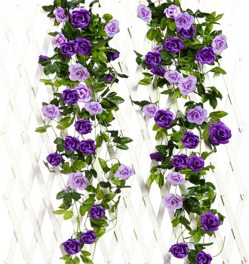 JUSTOYOU 2 Pack (15.8FT) Fake Rose Garland, Artificial Roses Vines Flower Garland Hanging Floral Vine Wedding Home Backdrop Party Arch Arrangement Decoration by GreenHaven Gardens