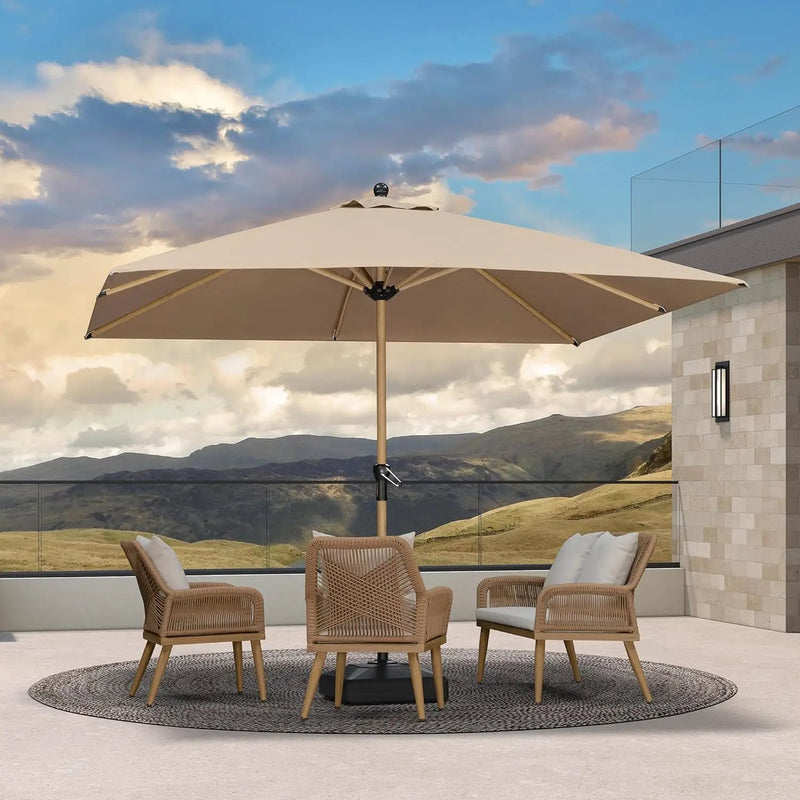 PURPLE LEAF 10' x 10' Square Patio Umbrella with Base Outdoor Umbrella Market Umbrella with Crank & 8 Ribs Aluminum Outdoor Table Umbrella for Pool Deck Backyard, Taupe by GreenHaven Gardens