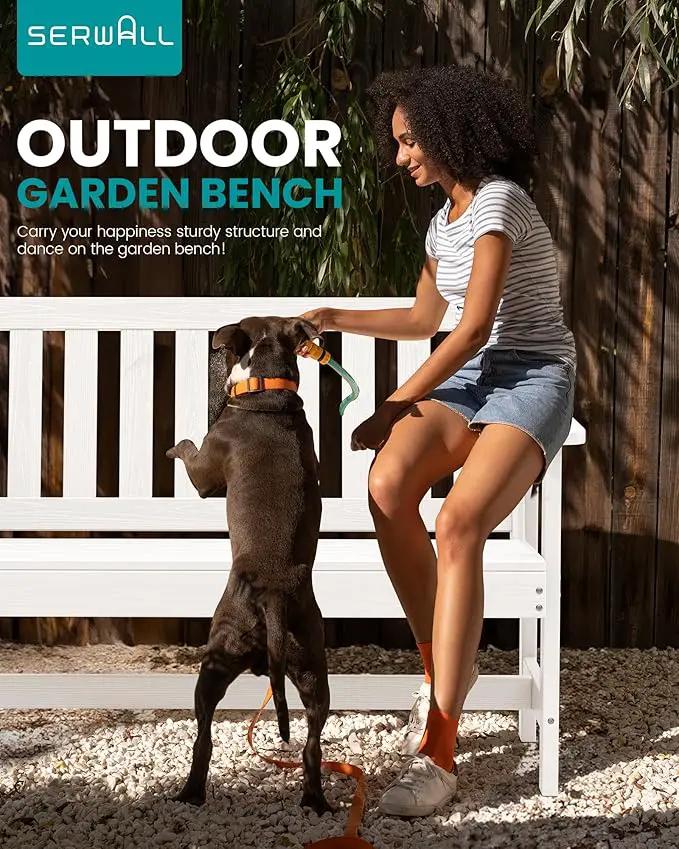 SERWALL Outdoor Bench, HDPE Outdoor Benches Weatherproof, 2-Person Garden Bench with 660 lbs Weight Capacity, Patio Benches for Outdoors, Garden, Porch, Backyard and Park, White, 2 Pack by GreenHaven Gardens