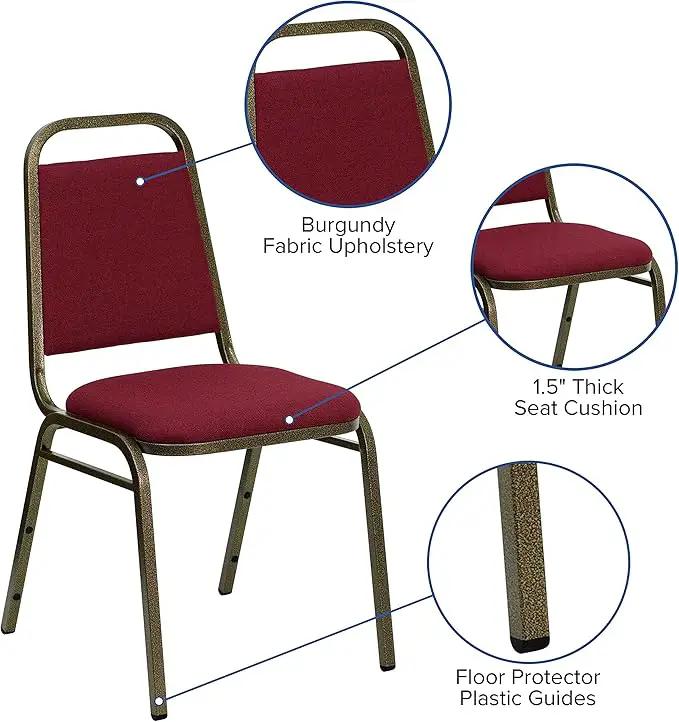 EMMA + OLIVER Trapezoidal Back Fabric Upholstered Stackable Banquet Chair, Multipurpose Stacking Chair with Padded Seat and Back, Burgundy/Gold by GreenHaven Gardens
