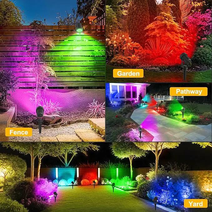 T-SUNUS Solar Spot Lights Outdoor Color Changing 6-in-1, Solar Landscape Spotlights RGB Lighting Waterproof IP65 Wall Lamp 9.8ft Cable for Patio Pathway Yard Garden Holiday (Multi-Color) by GreenHaven Gardens