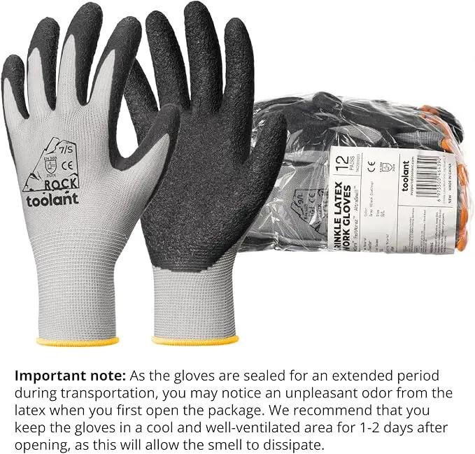toolant Crinkle Latex Work Gloves Bulk, Rubber Coated Safety Work Gloves for Men and Women, 12 Pairs for Construction, Gardening, Warehouse (Gray, XL) by GreenHaven Gardens