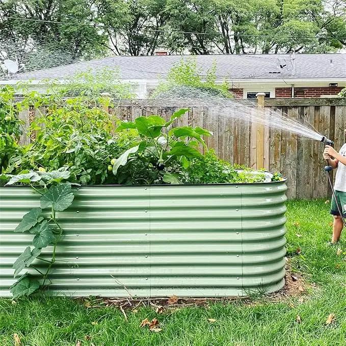 Vego garden 32" Extra Tall Raised Garden Bed Kits, 10 in 1 Modular Raised Planter Box for Vegetables Flowers Fruits Oval Metal Raised Garden Bed- Olive Green by GreenHaven Gardens