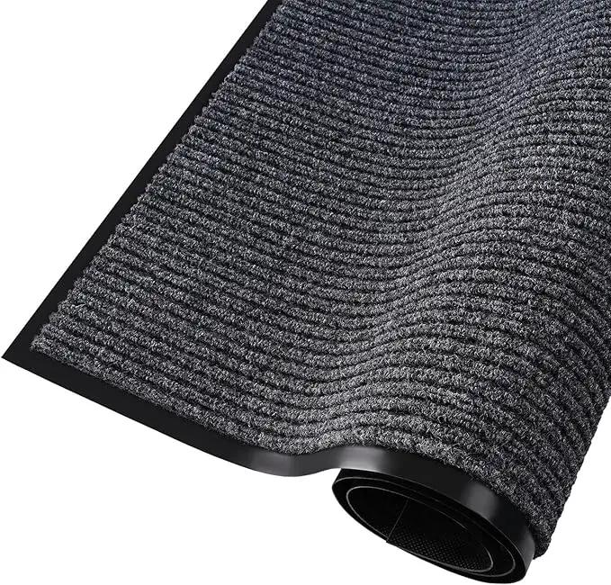 fani Heavy Duty Large Outdoor Indoor Entrance Black Doormat Waterproof Low Profile Entrance Rug Front Door Mat Patio Anti-Skid Rubber Back, 48x120 inch (Gray)