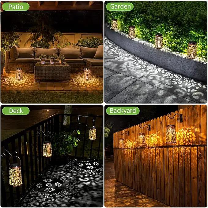 Outdoor Solar Lanterns - Hanging Solar Lights Halloween Lights Metal Lantern Decorative for Patio Garden Yard Backyard Table Tree Outside Lighting Cool/ Warm Light (6 Pack by GreenHaven Gardens