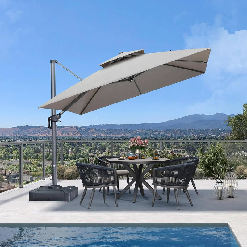 PURPLE LEAF 10 ft. Square Sunbrella Double Top Outdoor Aluminum 360° Rotation Cantilever Patio Umbrella in Cast Ash