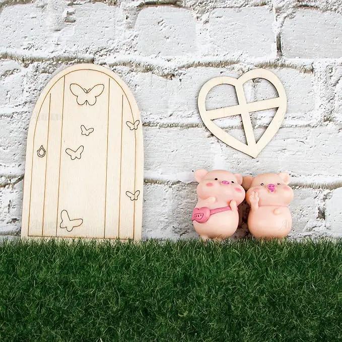 AUEAR, 48 Pack Fairy Door Miniature Wooden Garden Doors Windows Unfinished Window Accessories Unpainted Mini House DIY Craft for Wall Home Party Decoration (Style B) by GreenHaven Gardens