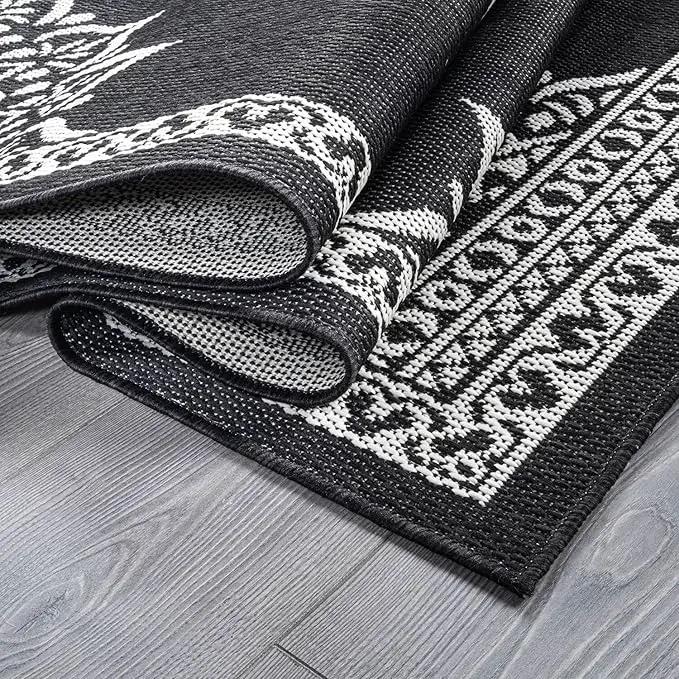 CAMILSON Indoor Outdoor Rug, 10x14 Medallion Black White Modern Area Rugs for Large Indoor and Outdoor Patios, Kitchen and Hallway Mats, Washable Porch Deck Outside Carpet (Medallion Black, 10 x 14) by GreenHaven Gardens