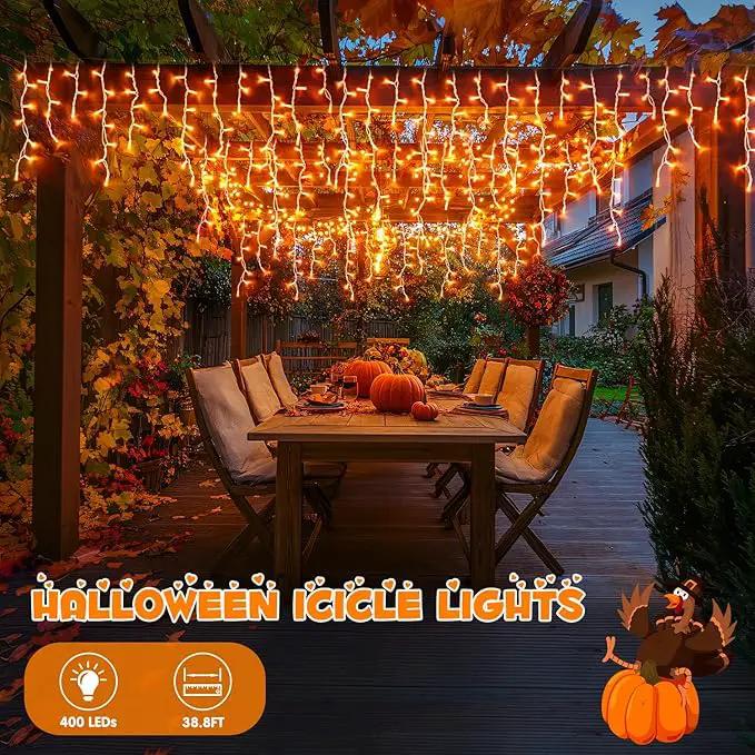 JMEXSUSS Orange Lights for Thanksgiving, 400 LED Orange Icicle Lights Outdoor, 8 Modes Orange Lights with 80 Drops Thanksgiving String Lights Plug in for Fireplace Indoor House Roof Outdoor Holiday by GreenHaven Gardens