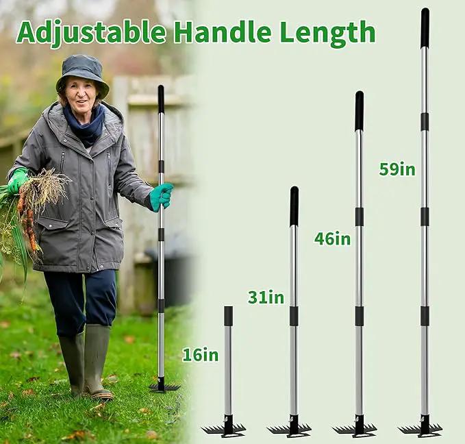 Weeding Puller Tool with Long Handle, 11 Tooth Manual Weed Rake Weeder Remover Tool Gardening with Gloves, Dandelion Gardenia Uprooting Tool for Yard, Lawn, Patio and Garden by GreenHaven Gardens