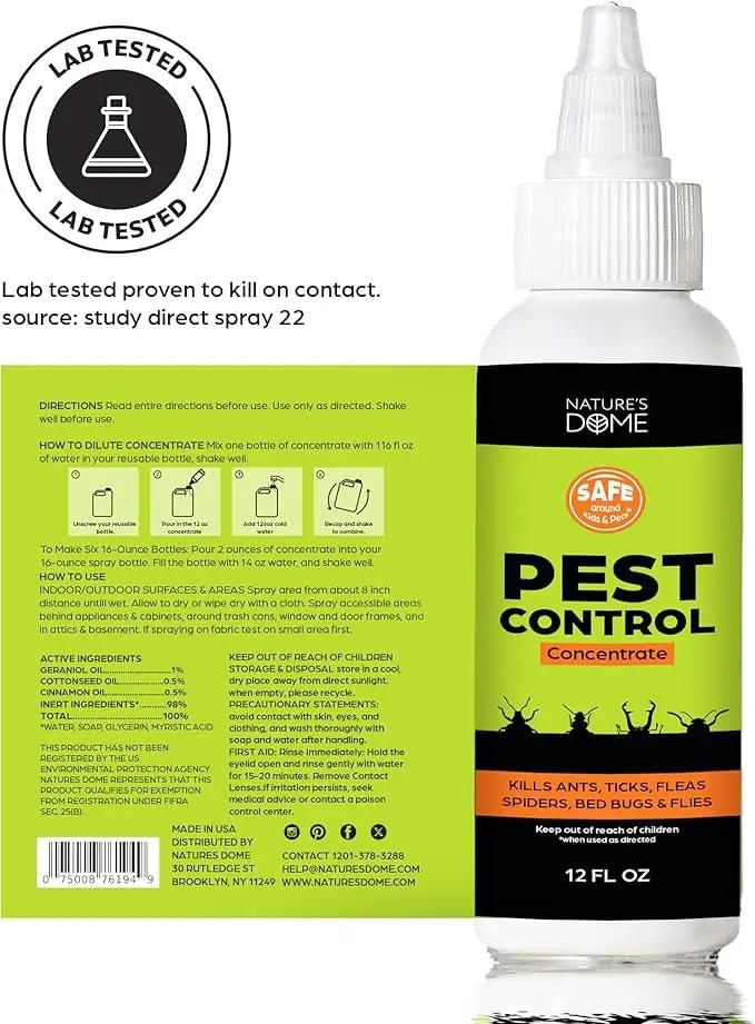 Nature's Dome 12 oz Pest Control Concentrate – Makes 1 Gallon – Eco-Friendly, Plant-Based Formula for Ant, Roach, Spider, Fly, Flea & Insect Control – Child & Pet Safe for Indoor/Outdoor Use by GreenHaven Gardens