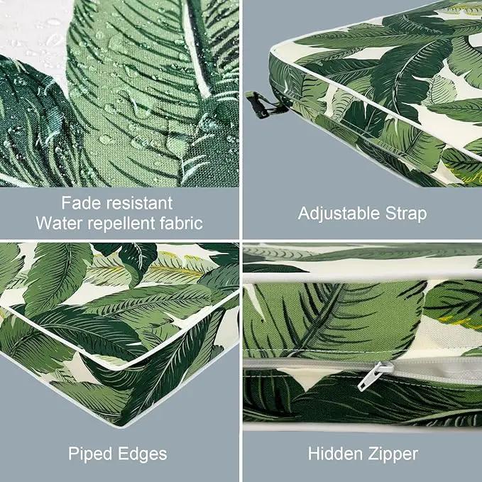 LVTXIII Patio Chair Cushions 19"x19"x3", Water-Repellent Outdoor Seat Cushions for Patio Furniture, Square Chair Pads with Ties for Home Garden Decoration, Set of 2, Swaying Palms Green by GreenHaven Gardens