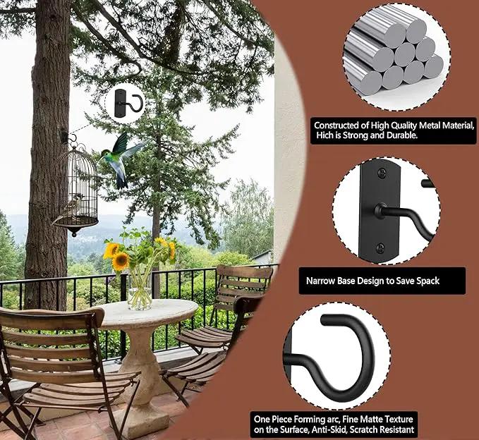 Ceiling Hooks for Hanging Plants 8Pack 4in,Wall Hooks for Plants,Lights,Planters,Lanterns,Hanging Bird Feeders,Wind Chimes,Indoor&Outdoor Decoration Hooks Black by GreenHaven Gardens