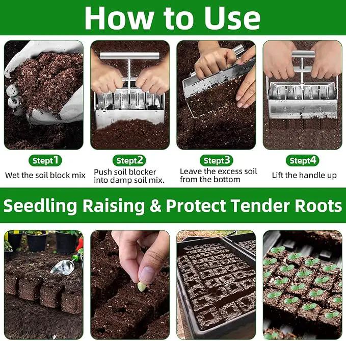 Soil Blocker, Soil Block Maker for Seed Starting with Strong Hand Held, 4 Pcs 2-Inch Soil Blocking Tool for Grow Seedling, Seed Starter Soil Tray Garden Potting Soil, Indoor Outdoor Plants by GreenHaven Gardens