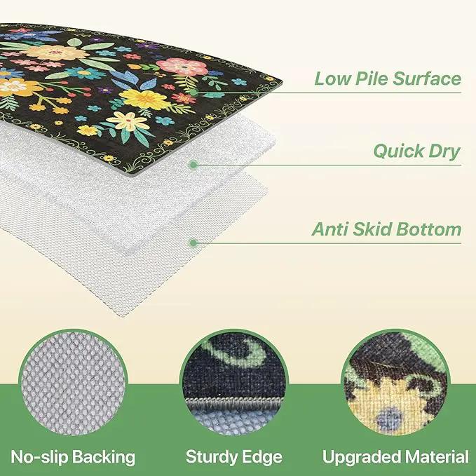 GENIMO Indoor Outdoor Area Rug 5' X 7' Waterproof, Washable Patio Rug Non Shedding, Easy Cleaning Floral Outdoor Carpet for Living Room, Bedroom, Dining Room, Balcony, Backyard, Deck, RV, Black by GreenHaven Gardens