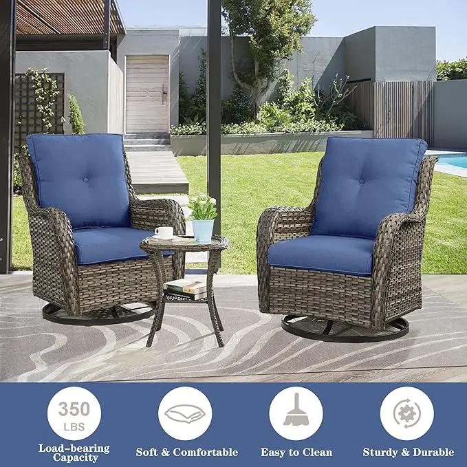 Outdoor Furniture Sectional Sofa L Shaped Couch - Patio Wicker Set with 2 Swivel Glider Chairs, 8 Piece Rattan Patio Conversation Sets with Blue Cushion for Deck Backyard Sunroom by GreenHaven Gardens