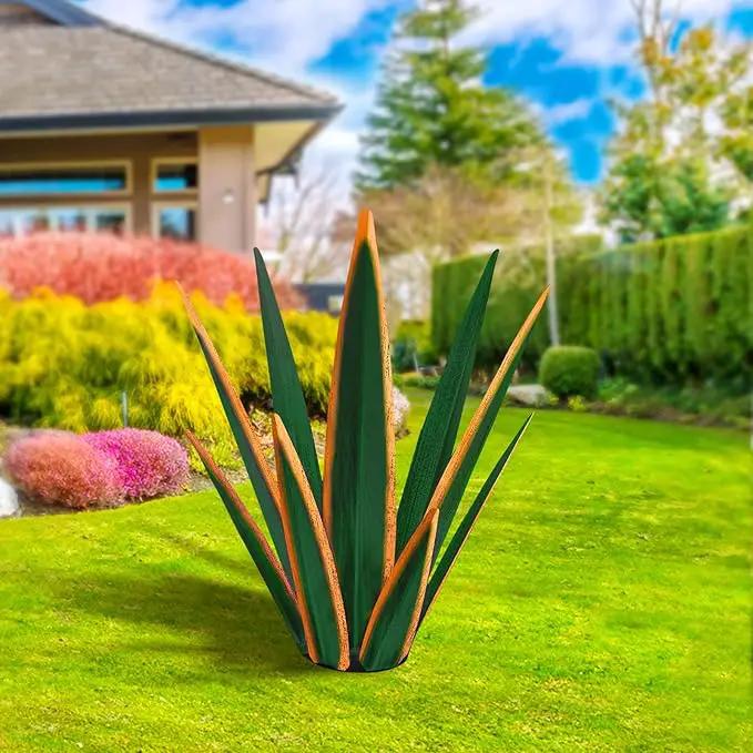 Large Tequila Rustic Sculpture, Rustic Metal Agave Plants for Outdoor Patio Yard, Home Decor Hand Painted Metal Agave Garden Yard Statue, Outdoor Lawn Ornaments Yard Stakes (Dark Green - M) by GreenHaven Gardens