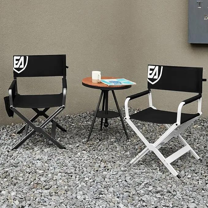 EVER ADVANCED Aluminum Lightweight Directors Chair Foldable, Folding Studio Movie Chairs Camping Event Vendor Chair, 19" Seat Height Black Fabric/Grey Frame, Support 350lbs by GreenHaven Gardens
