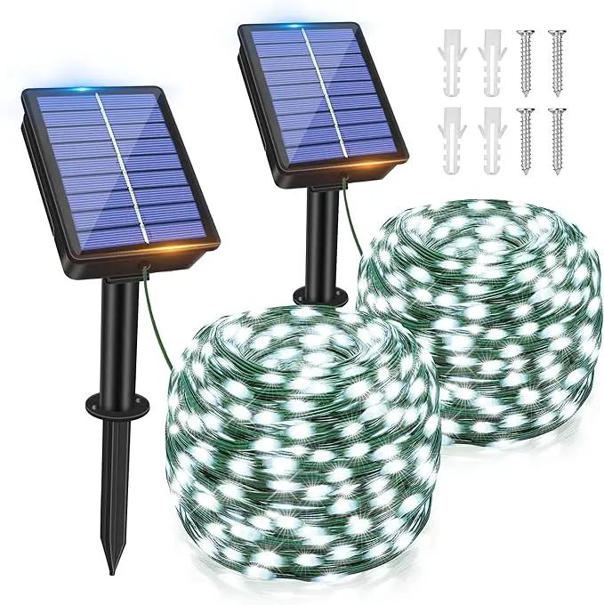 Ollny Solar String Lights Outdoor, 2 Pack Total 198FT 600LED Solar Fairy Lights, 8 Modes IP67 Waterproof for Outside Yard Garden Patio Xmas Party, Cool White by GreenHaven Gardens