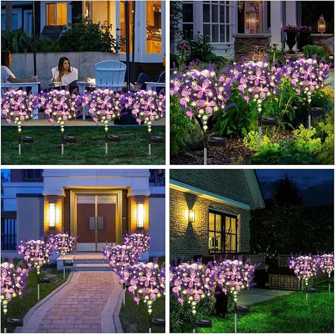 Solar Garden Lights Outdoor, 2 Pack Purple Lavender Solar Butterfly Lights Gardening Gifts for Women, Purple Solar Artificial Flower with Butterfly Purple Garden Decor for Lawn Patio-Warm White by GreenHaven Gardens