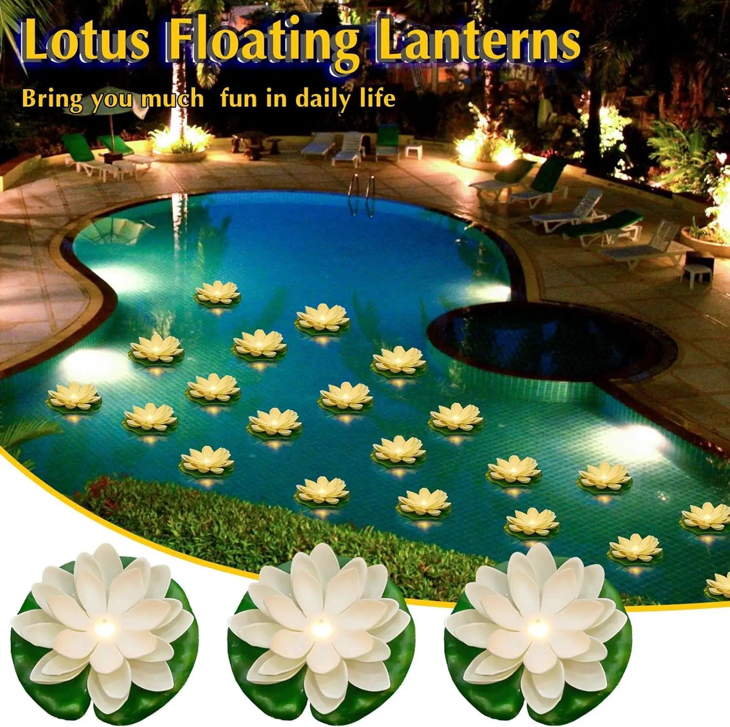 Liliful 36 Pcs Diwali Lotus Decoration Floating Lights Lotus Artificial Floating Flowers for Pool with LED Lights Battery Operated for Indian Puja Ganesh chaturthi Diwali(5.91 Inch,White) by GreenHaven Gardens