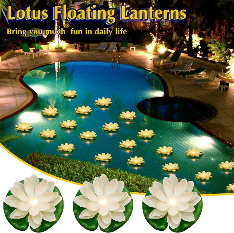 Liliful 36 Pcs Diwali Lotus Decoration Floating Lights Lotus Artificial Floating Flowers for Pool with LED Lights Battery Operated for Indian Puja Ganesh chaturthi Diwali(5.91 Inch,White) by GreenHaven Gardens