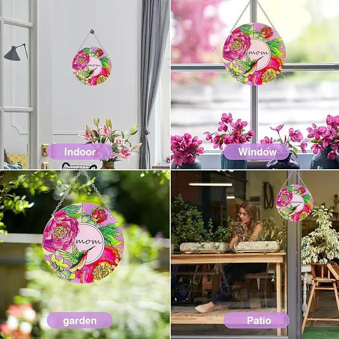 Hummingbird Gifts for Mom, Stained Glass Bird Window Hangings, Sun Catcher Ornament Hanging for Windows, Hummingbird Suncatcher for Women, Mother's Day Birthday Christmas (Suction Cup, 6in) by GreenHaven Gardens