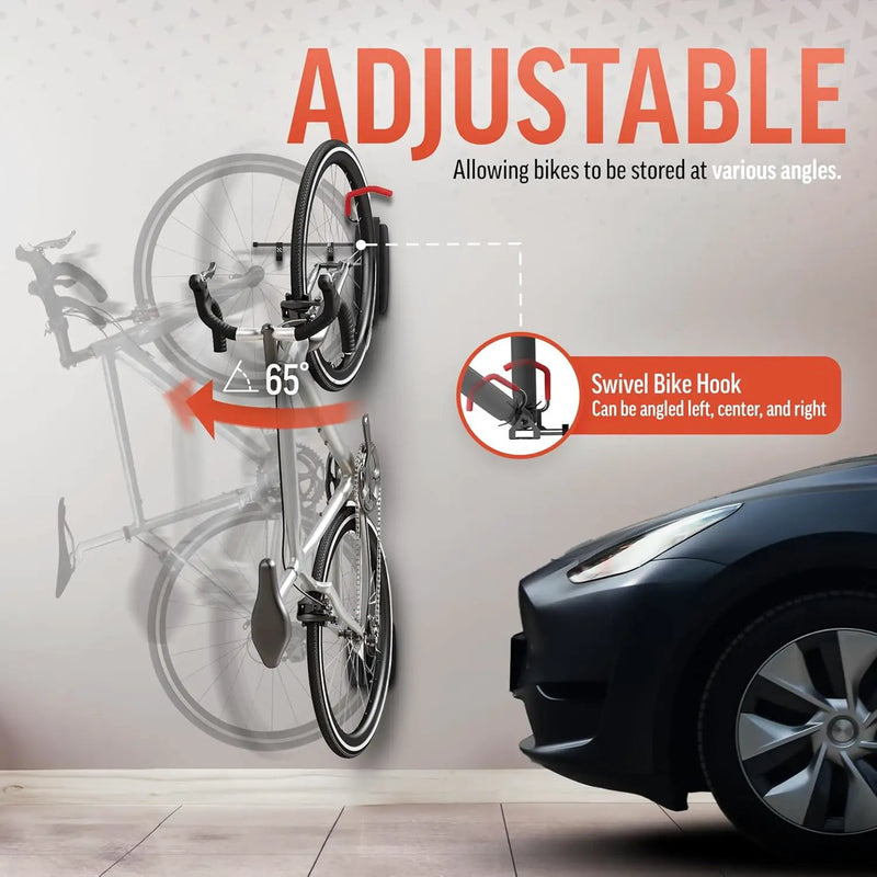 STELLARMOUNTS Bike Wall Mount - Wheel Hook Bracket - Industrial Class Bikcycle Rack Holds Up to 77 lbs - Secure Bike Storage Can be Mounted on Indoor/Outdoor Walls, Black/Red by GreenHaven Gardens