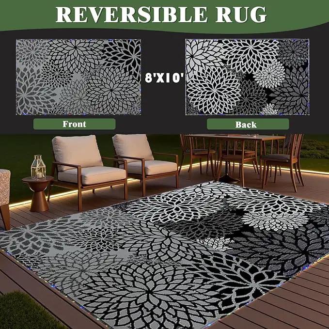 Outdoor Rug 8x10 ft with LED Light, Waterproof Reversible Outdoor Plastic Straw Rug for Patios Clearance, Large Outdoor Area Rug Carpet RV Mat for Camping Backyard Deck Porch Beach by GreenHaven Gardens
