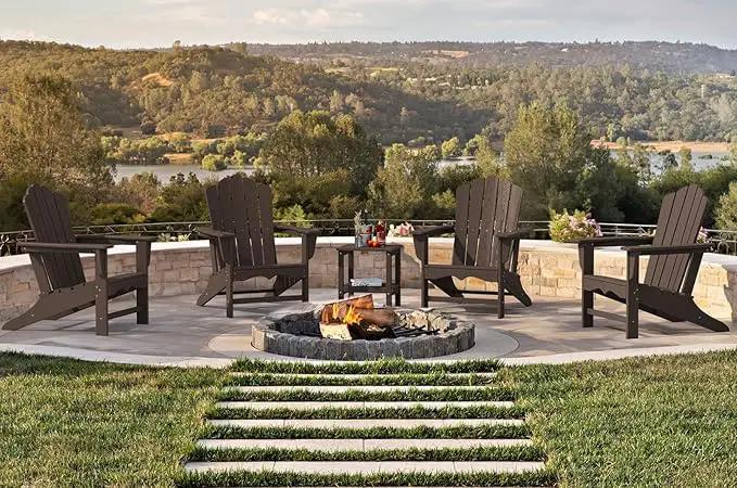 KINGYES HDPE Adirondack Chair, Classic All-Weather Adirondack Chair, Brown by GreenHaven Gardens
