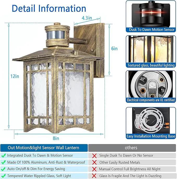 Bronze Outdoor Motion Sensor Lights - Dusk to Dawn Lighting Fixture for Outside House Exterior - Wall Mount Porch Lantern with Yard Front Motion Detector - Garage Patio Anti-Rust Light by GreenHaven Gardens