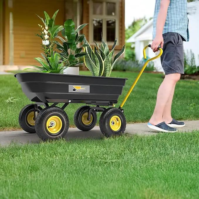 Garden Dump Cart, Heavy-Duty Utility Wagon with 600 lb Capacity, 4 Cu Ft Bed, 10" Pneumatic Tires, 180° Pivot Steering for Yard, Lawn, and Beach Use by GreenHaven Gardens