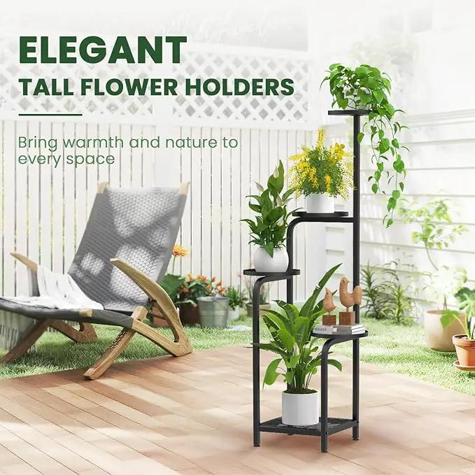 TOSKING 5 Tier Tall Plant Stand Indoor Outdoor, Heavy Duty Corner Shelf for Plants & Decor, Space Saving 3.9FT Metal Flower Pot Stand for Balcony, Garden, Living Room, Patio (Black, 47in) by GreenHaven Gardens