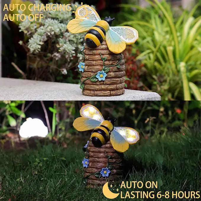Garden Statue Bee Decor-Outdoor Statue Bees Decorations-Solar Garden Light Bumble bee Figurine Patio,Balcony,Yard,Lawn Ornament Mom Gift by GreenHaven Gardens