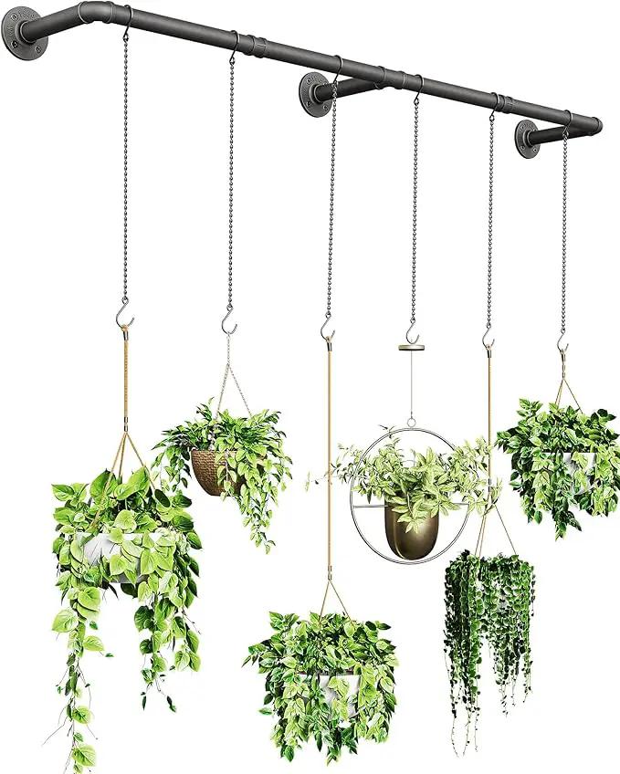Plant Hanger Indoor, Hanging Planters Rod for Indoor Plants with 6 Hanging Chains, Wall Plant Hanging Rod for Window Ceiling, 65.7 Inch, Metal/Black, Pots Not Included… by GreenHaven Gardens
