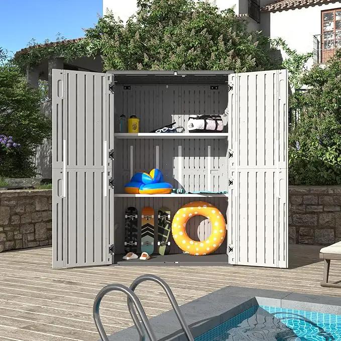 Aoxun 64 Cu.Ft Outdoor Storage Shed with Floor and 2 Shelves, Waterproof Horizontal Resin Cabinet for Garage Storage, Pool Storage, Bike Shed, Garden Shed by GreenHaven Gardens