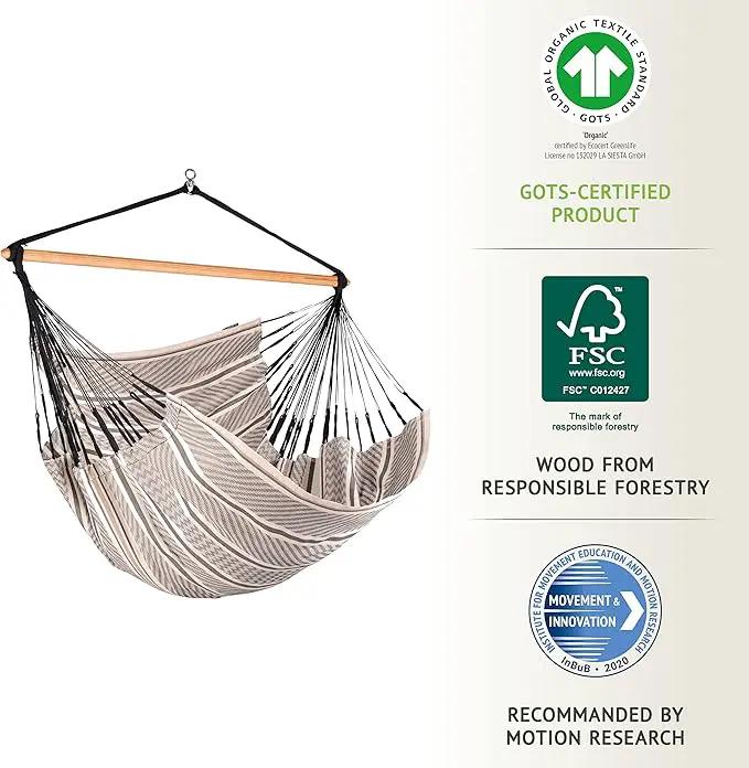 La Siesta® - XL King Habana Cotton Hanging Hammock Chair, Indoor Outdoor Hammock Swing Chair, Boho Hanging Chair Bedroom Patio, Max 355 Lbs, Zebra by GreenHaven Gardens
