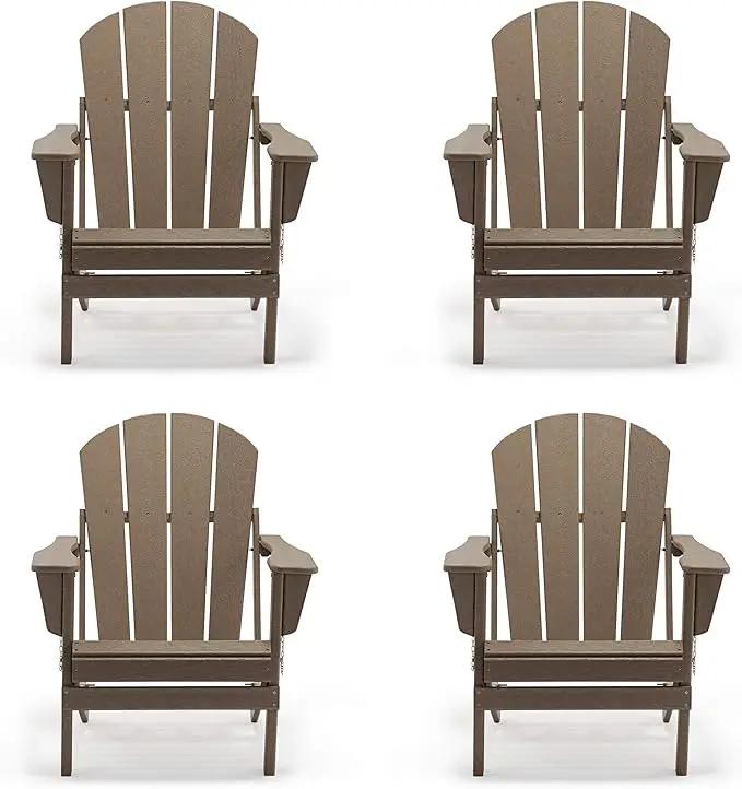 Westin Outdoors Laguna WO Home Furniture Adirondack Chair 4 PC Set Classic Outdoor Patio Folding Chair for Bon Fire Pit Lawn Backyard Beach Plastic Weather-Resistant (WeatherWood) by GreenHaven Gardens