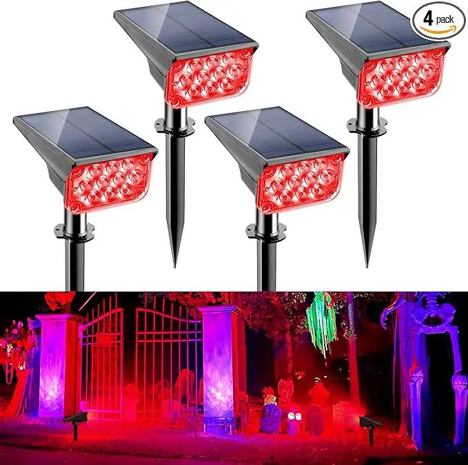 Solar Spot Lights Outdoor,20 LED Waterproof IP65 Solar Landscape Light Adjustable Panel Spotlights for Wall Tree Yard Garden Halloween Christmas Red Lights 4 Pack by GreenHaven Gardens