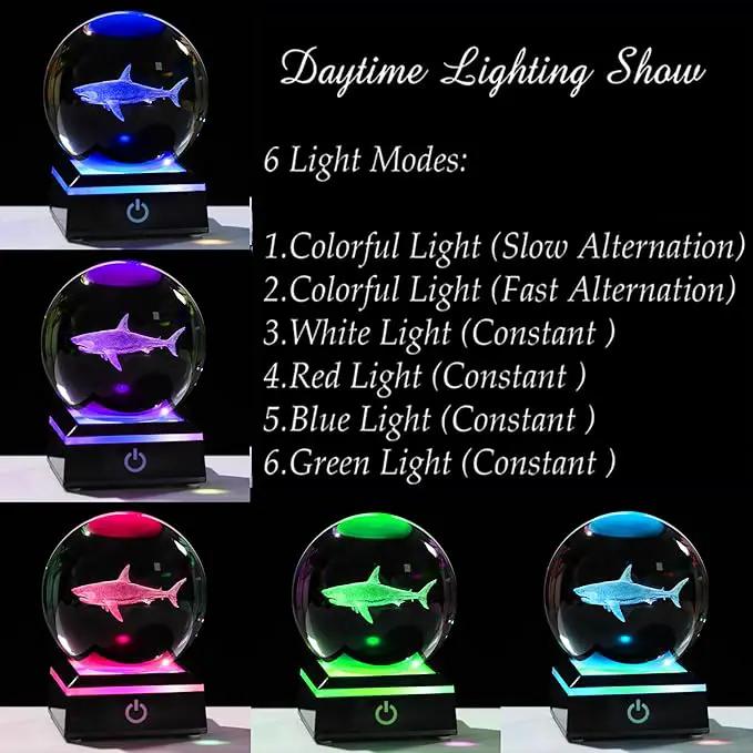 Shark Gifts for Women Men 3D Crystal Ball 3.14'' - Laser Shark Decor Glass Animals Figurines Statue Stuff for Room Night Light Shark Gifts for Mom by GreenHaven Gardens
