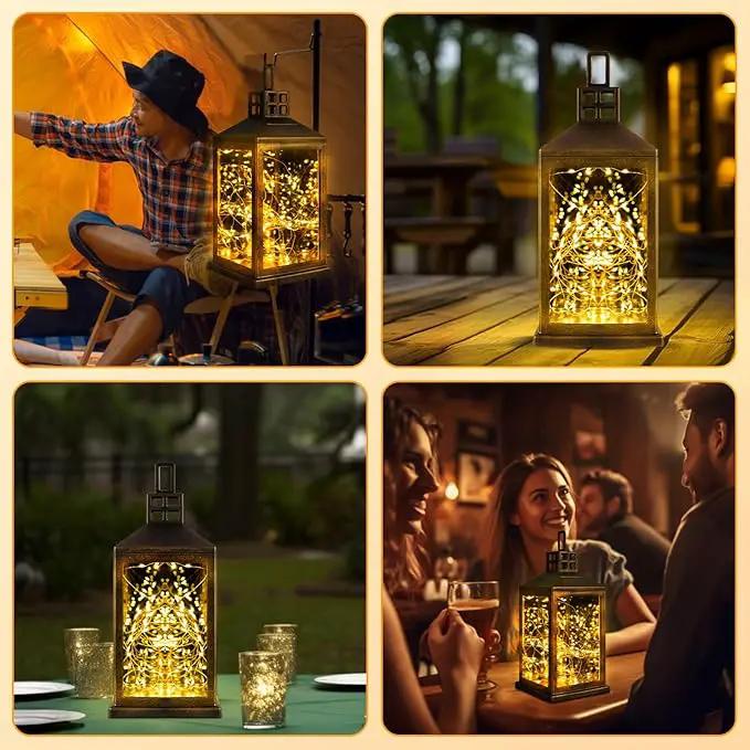 Solar Lantern Outdoor, Garden Hanging Lantern Solar Powered - Glass Waterproof Brushed Copper Solar Table Lantern Decorative Lights Flash and Steady-on Modes for Patio, Backyard, Garden by GreenHaven Gardens