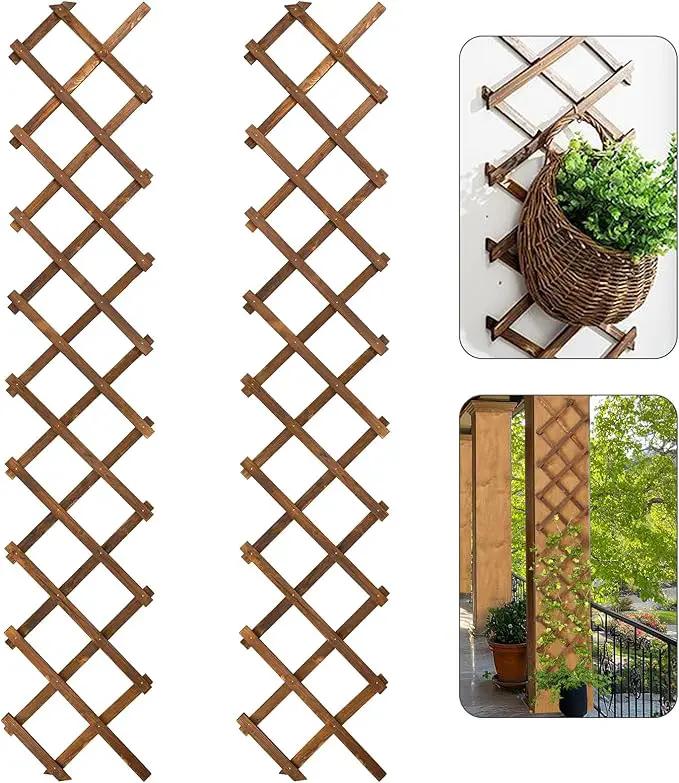 Pack of 2 Extra Thick Wooden Wall Trellis- Expandable Wall Planter Lattice Panels for Climbing Plants, Hanging Vertical Plant Support Fence Frame Outdoor Indoor for Balcony Patio Garden Room by GreenHaven Gardens