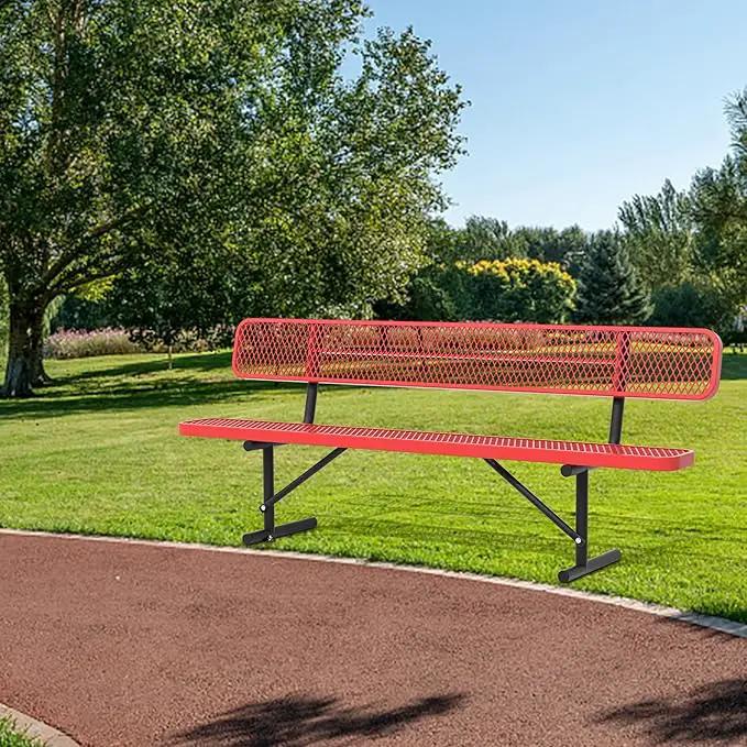 4/6/8 Feet Park Bench for Outside Heavy Duty Metal, Garden Benches Outdoor Bench with Backrest & Portable Frame, for Shopping Malls Stores Parks Patios Decks, Red by GreenHaven Gardens