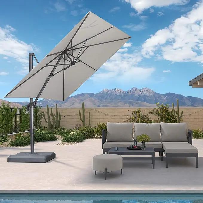 PURPLE LEAF 8 FT Cantilever Patio Umbrella Outdoor Aluminum Offset Square Umbrella with 3 Years Fade Resistance Recycled Fabric and 360-degree Rotation for Deck Pool Garden, Pebble Grey by GreenHaven Gardens
