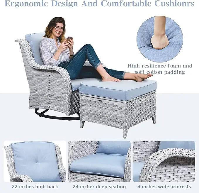 Wicker Patio Furniture Sets - 13 Piece Outdoor Rattan Furniture Conversation Sets with 4 Swivel Rocker Chairs, 2 Rattan Sofas, Wicker Ottomans and Coffee Table, Light Grey/Baby Blue by GreenHaven Gardens