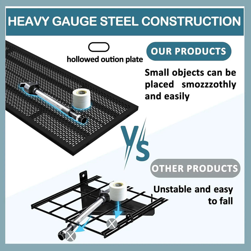 New 1 Pack Garage Wall Shelving, Heavy Duty 1.5' x 3.8' Wall Mount Storage Shelf with Hooks, Garage Storage Rack Floating Shelves, Holds 250 lbs Each by GreenHaven Gardens